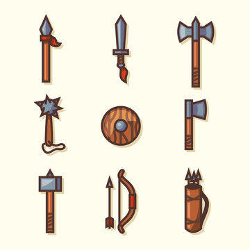 Medieval weapons icons. Vector illustration.
