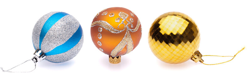blue-silver, orange, yellow christmas balls on white background