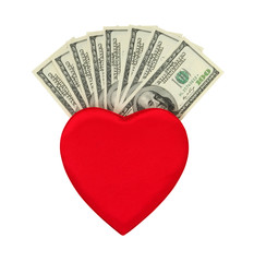 Fototapeta na wymiar red heart and dolar