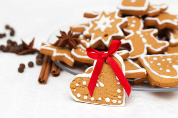 Gingerbread with spice on white background