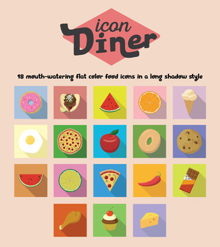 Long Shadow Square Food Icon Illustrations 1