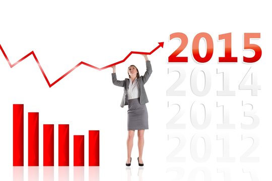 Composite image of businesswoman pushing up with hands