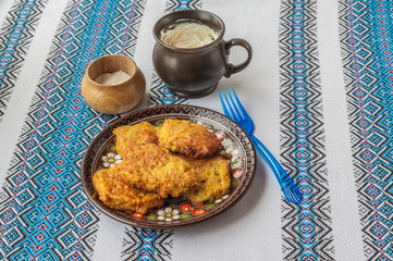 Traditional Ukrainian homemade potato pancakes (draniks)