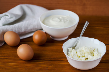 sour cream, cottage cheese, eggs for cooking