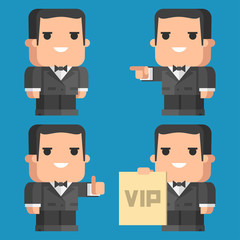 Waiter shows and points in various poses