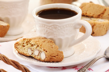 Good morning concept - Breakfast with cantuccini and coffee