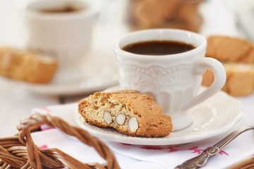 Good morning concept - Breakfast with cantuccini and coffee