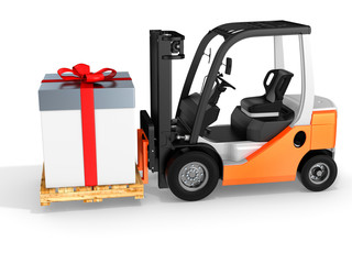 3d forklift with huge gift box