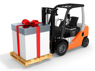 3d forklift with huge gift box