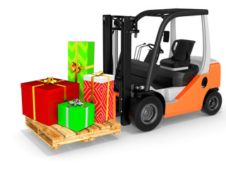 3d forklift with gift boxes