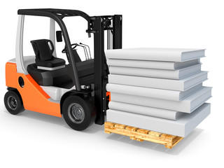 3d forklift with pallet and stack of books