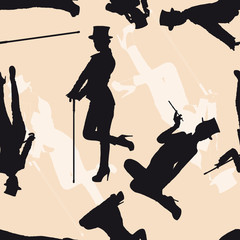 Silhouette girl in hat seamless background