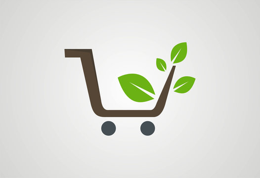 Shopping cart plant ecology logo vector
