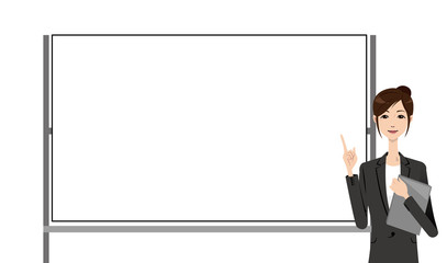 ビジネスウーマン　上半身　ホワイトボード