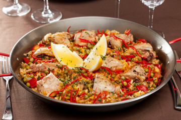 paella with rabbit in a pan