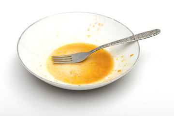 dirty dishes on the white background