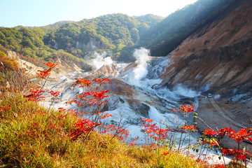 Naklejka premium Noboribetsu, Hokkaido, Japan at Jigokudani Hell Valley