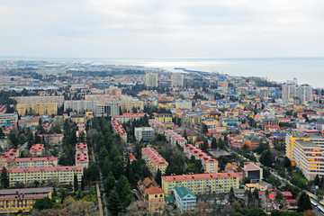 Fototapeta na wymiar Sochi cityscape, Adler district, top view