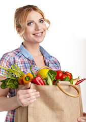 beautiful woman with healthy food