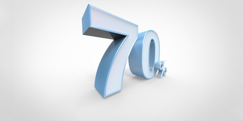 3D rendering of a white and baby blue 70 percent letters