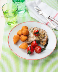 steaks, potato croquettes