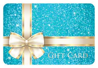 Turquoise shiny gift card composed from glitters