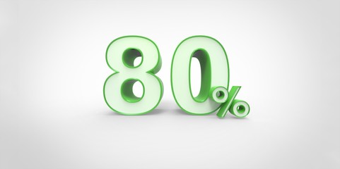 3D rendering of a white and green 80 percent letters