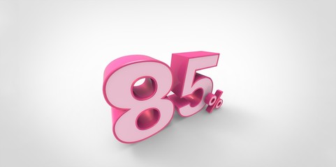 3D rendering of a pink 85 percent letters on a white background