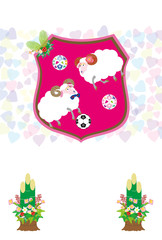 サッカーボールとひつじの可愛いイラスト年賀状
