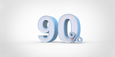 3D rendering of a white and baby blue 90 percent letters