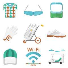 Flat vector colored icons for golf
