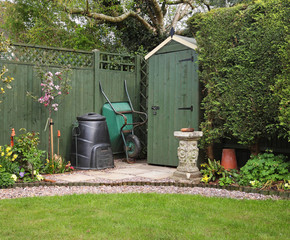 Naklejka premium Garden Shed with log store