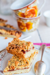pie pastry with apple jam and a cup of tea