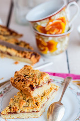 pie pastry with apple jam and a cup of tea