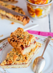 pie pastry with apple jam and a cup of tea