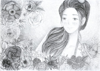 Girl and flower illustration