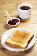 Toast with jam and coffee cup