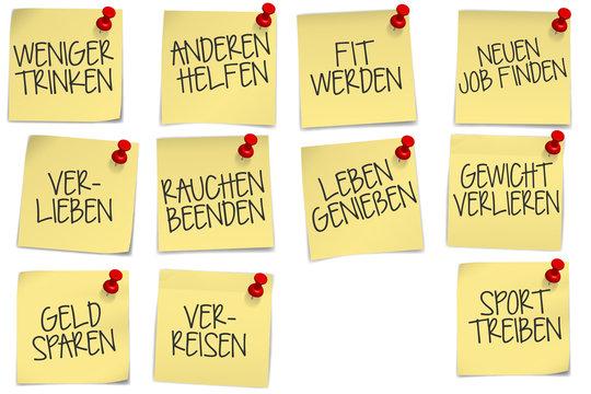 klebezettel Post-it Gute Vors&auml;tze Neues Jahr mit Pins