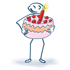 Strichmännchen mit einer großen süßen Torte