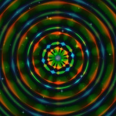 Multi colored disc with rays, stars and lighting powder