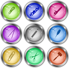 knife, cycle spanner, gasoline-powered saw, caliper, pencil, awl