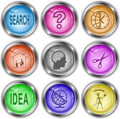 search, query sign, globe and clock, home work, human brain, sci