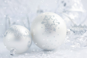 Christmas festive background with silver baubles