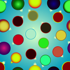Christmas balls of various colors, seamless wallpaper. Vector