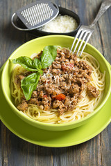 Bowl of spaghetti with bolognese sauce..
