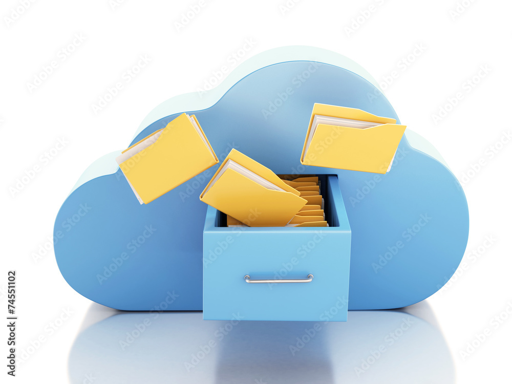 Poster 3d file storage in cloud. cloud computing concept.