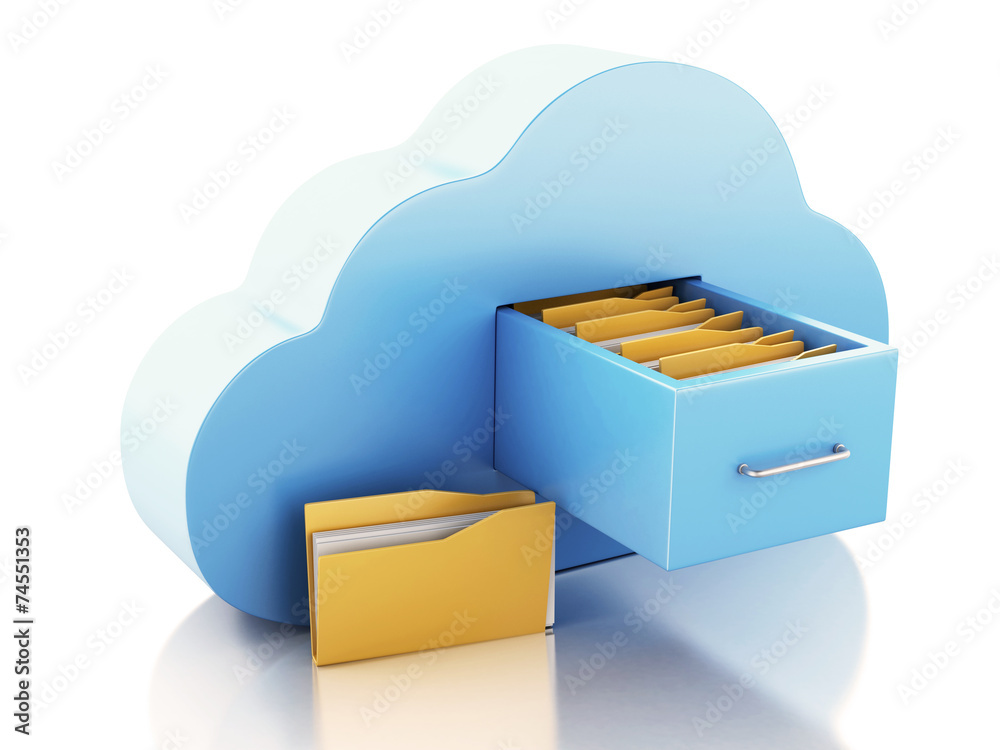 Poster 3d file storage in cloud. cloud computing concept.