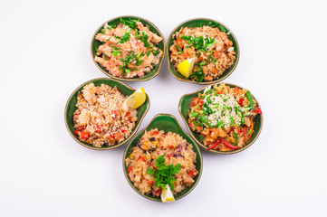 set of five different fried rice