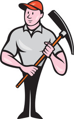 Construction Worker Holding Pickaxe Cartoon