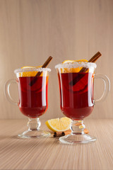 mulled wine in clear glass mug